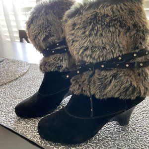 Short Boots with Faux Fur, Black